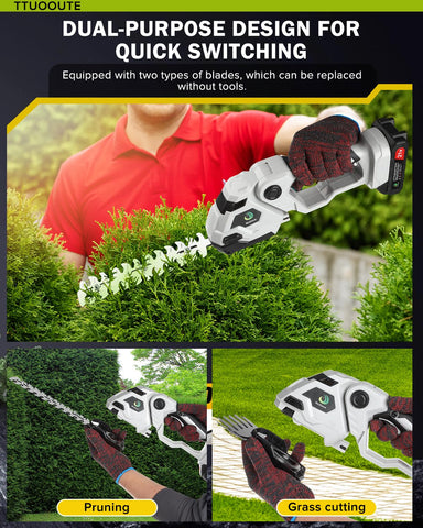Nicklaua trimmer at adjustable angle demonstrates versatile trimming from top to sides.