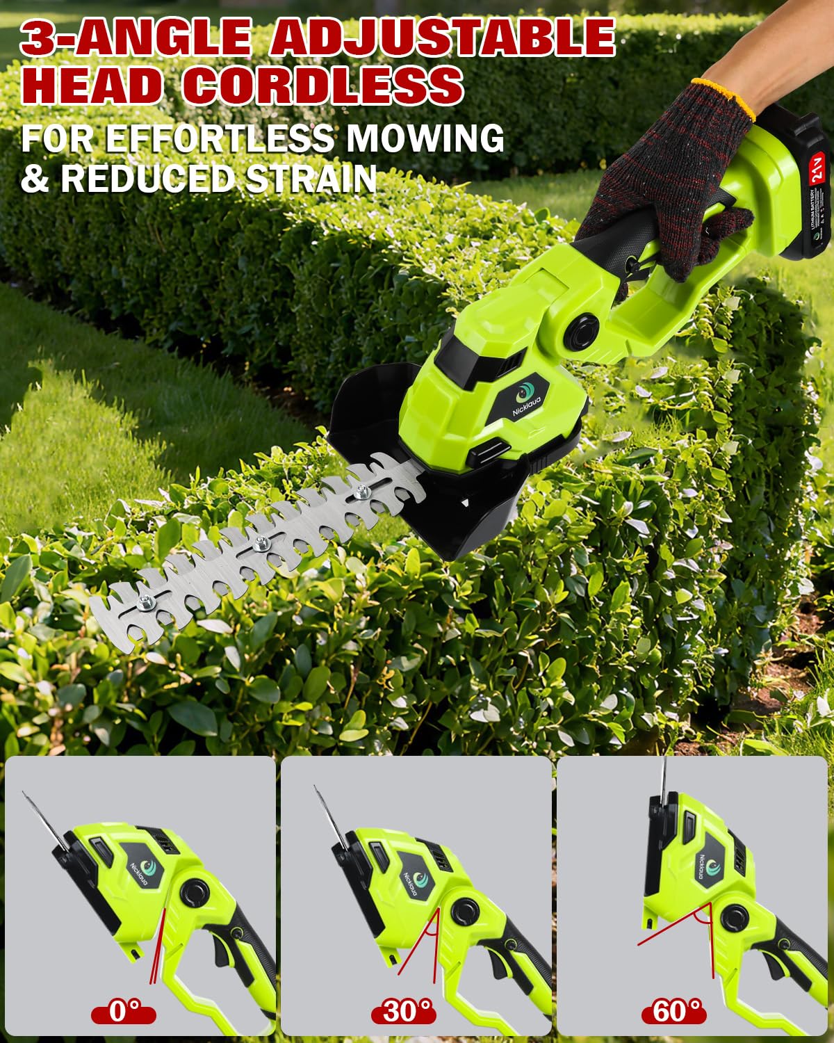 Nicklaua hedge trimmer shows grass box collection keeping area clean