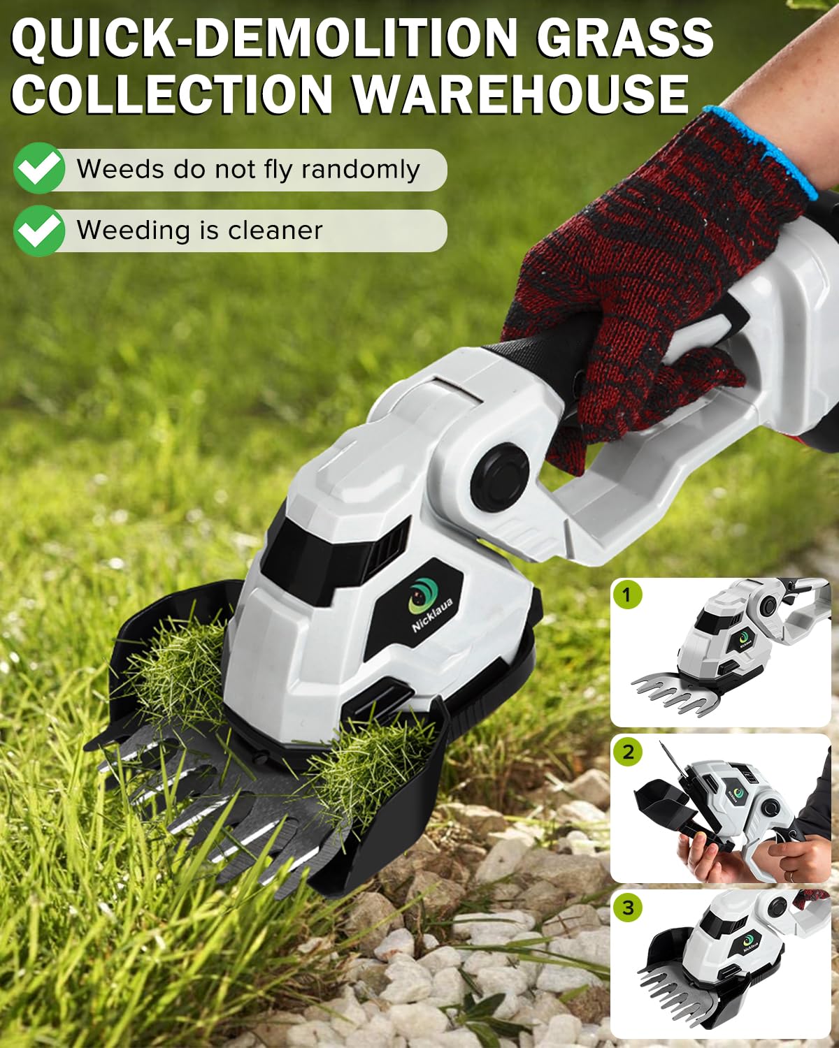 Nicklaua high power copper core motor enables effortless pruning of dense hedges.