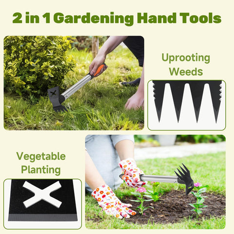 NICOFPHY dual-sided weed puller tines uproot weeds at roots.