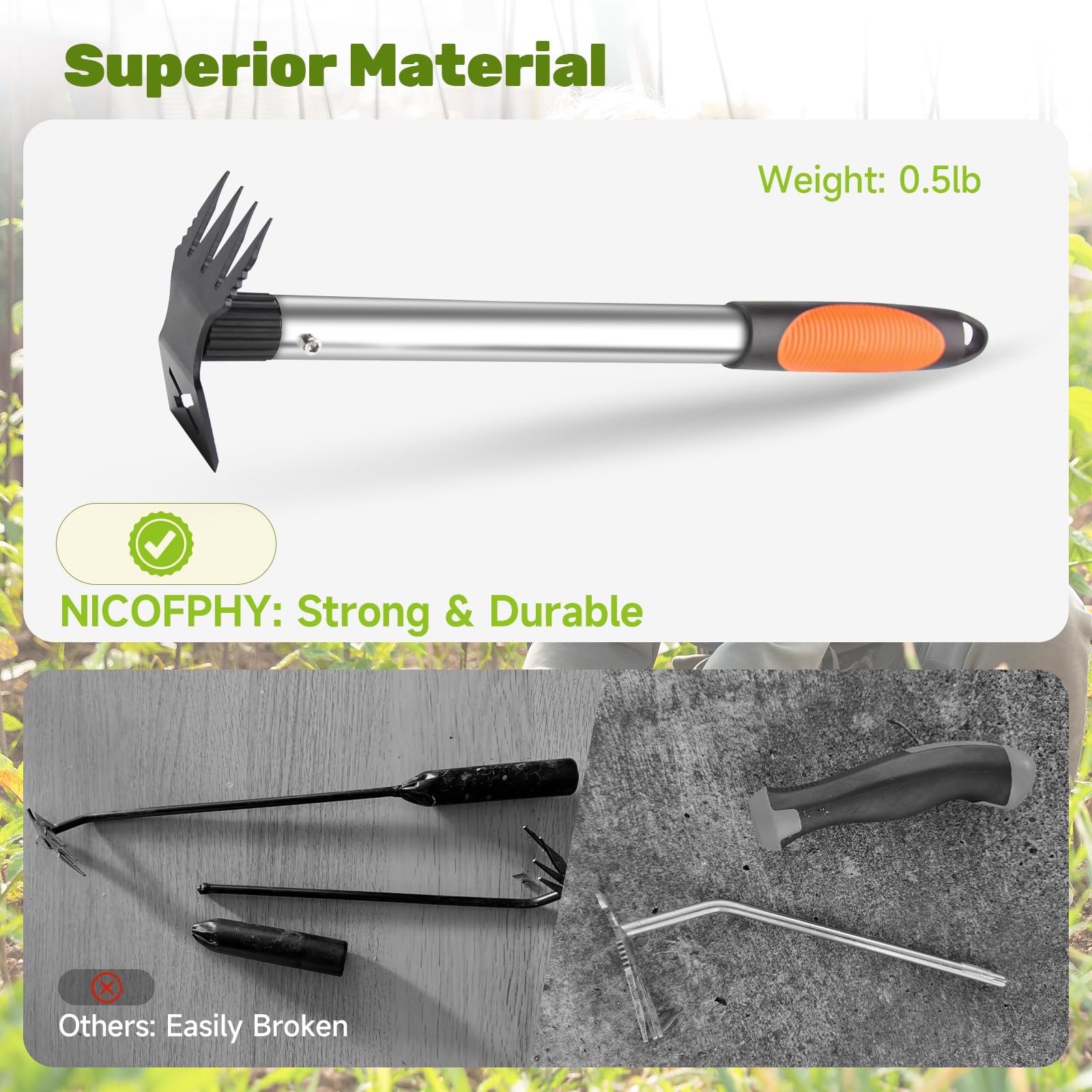 NICOFPHY one-piece cast steel head resists rust and wear.