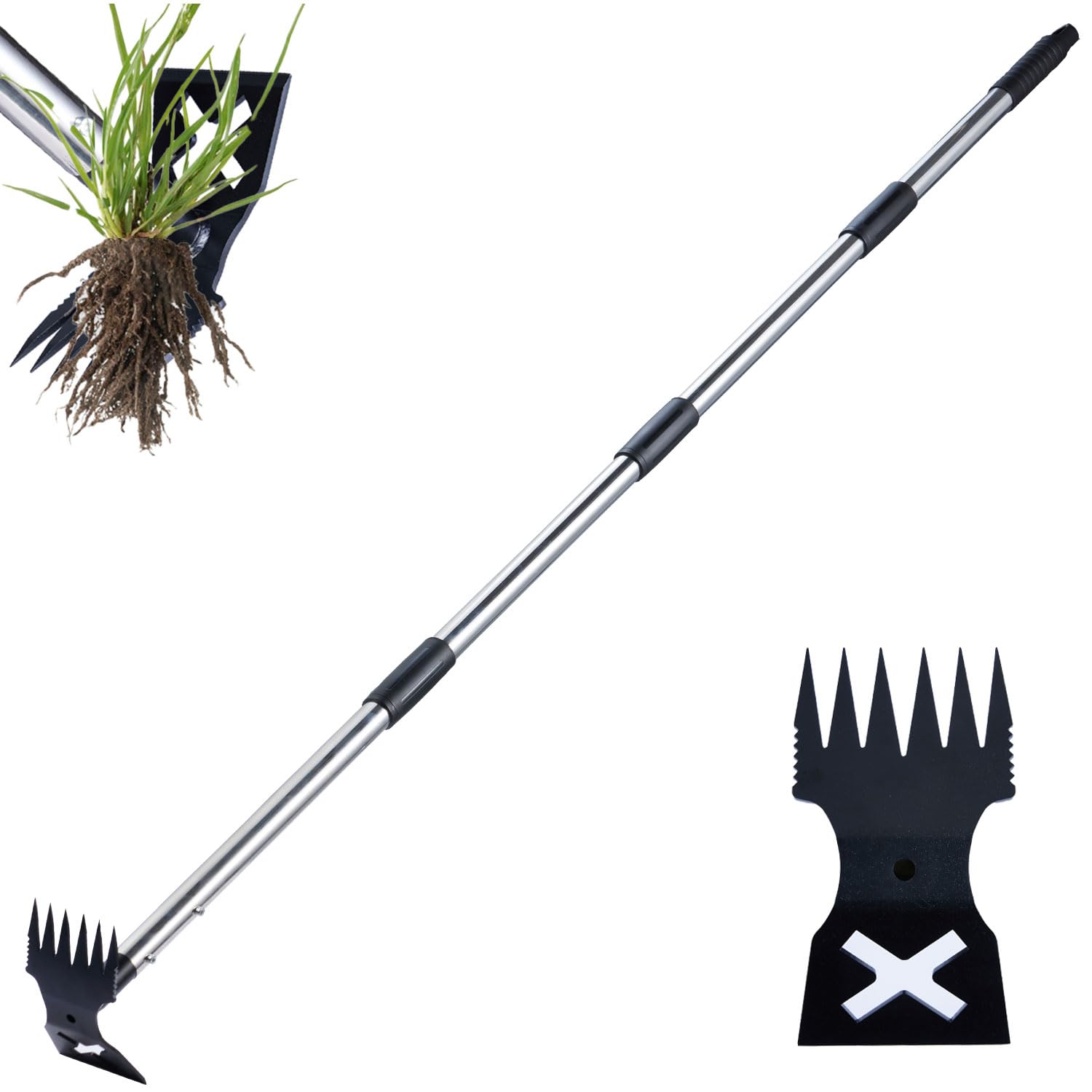 NICOFPHY weed puller with 60-inch extendable handle ready for high-reach weeding tasks