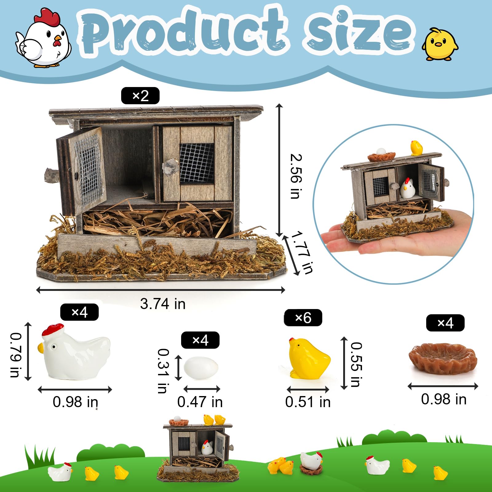 Nicunom white hens add lifelike charm to desk displays and mini farms.
