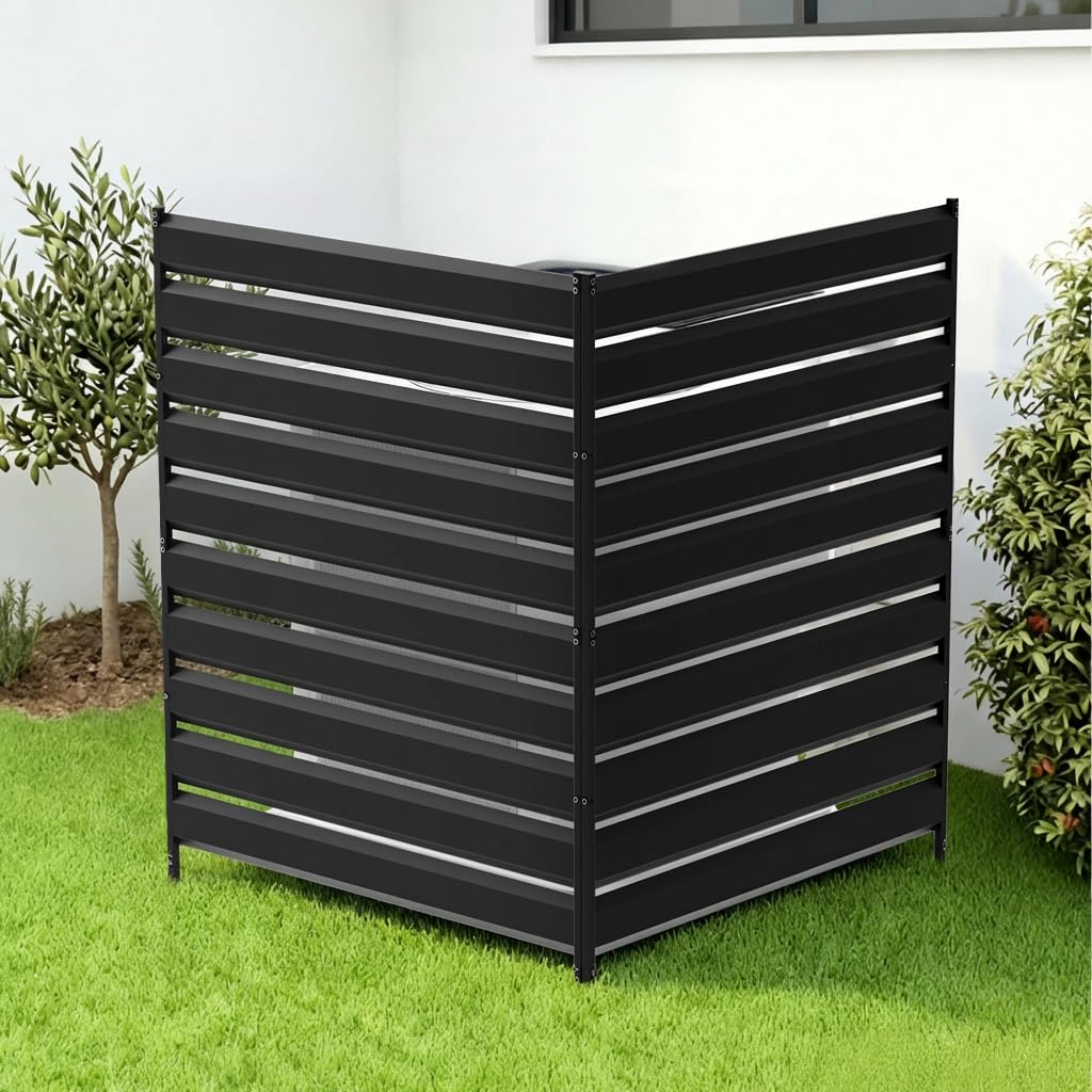 Nidouillet 2-panel air conditioner fence front view provides discreet AC unit privacy.