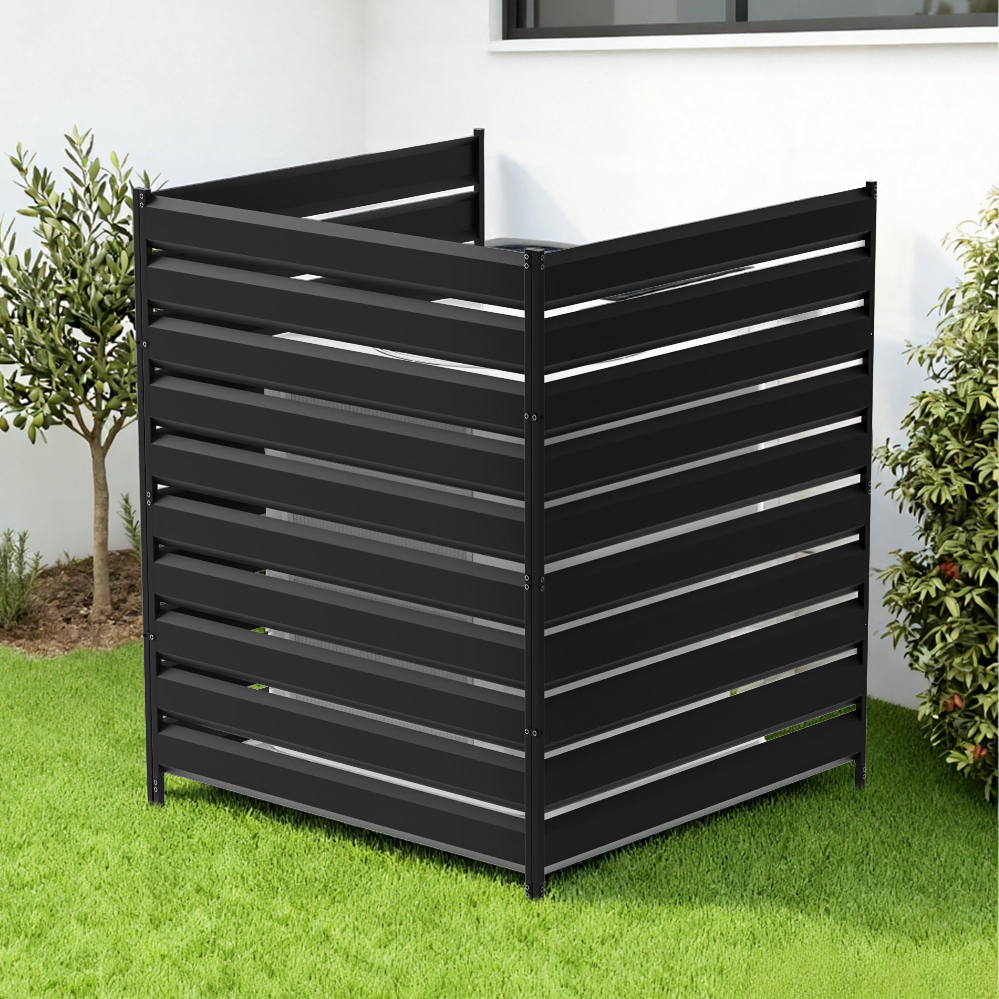 Nidouillet 3-panel air-conditioner fence front view showing compact outdoor screen design