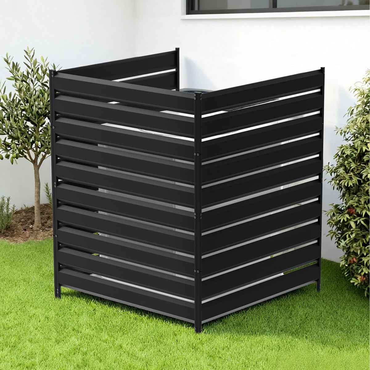 Nidouillet 3-panel air-conditioner fence front view showing compact outdoor screen design