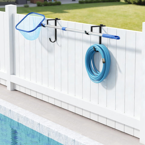 Niffgaff durable metal pool hanger with black finish supports outdoor tools.