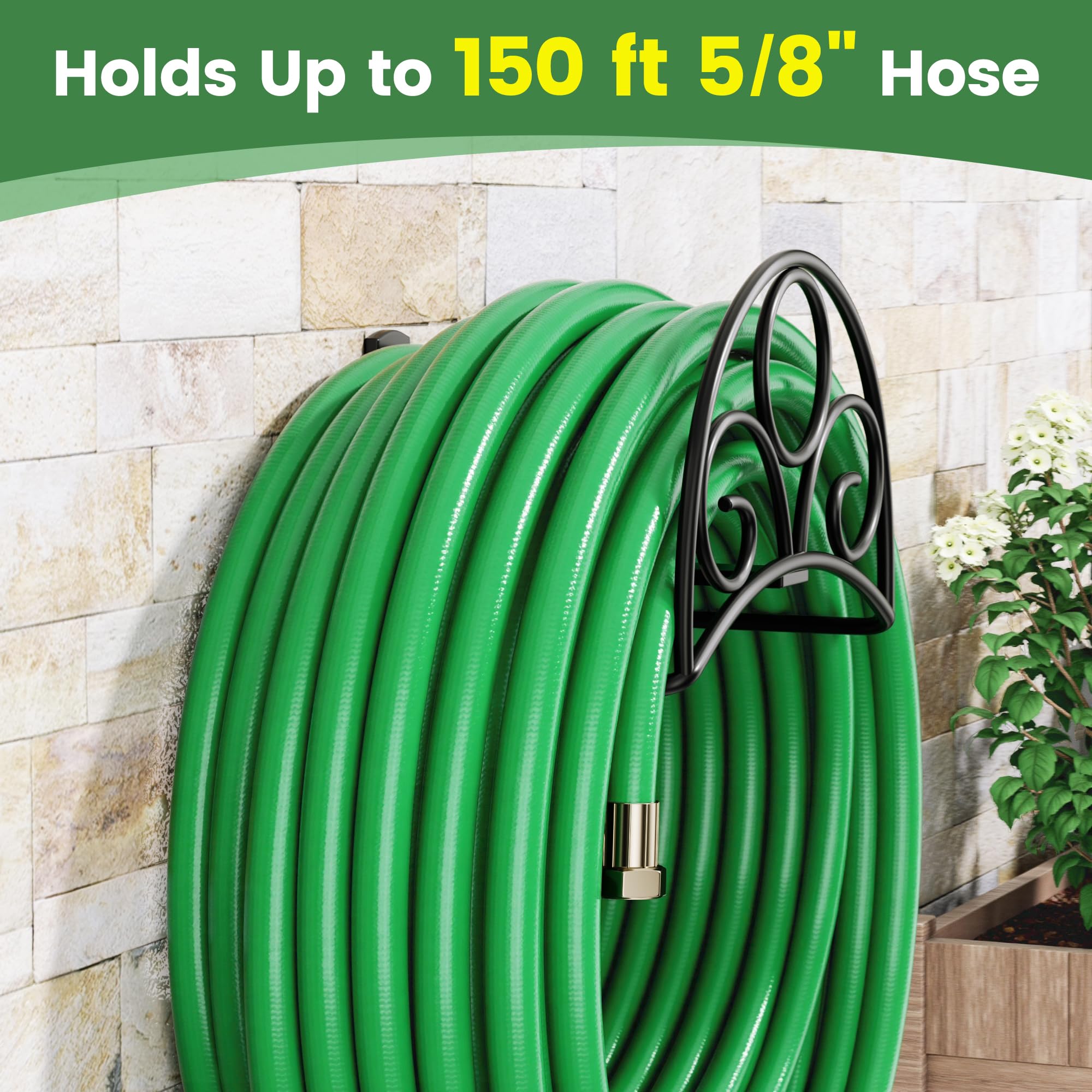 Niffgaff easy-install hose holder suitable for wood, brick, concrete, or fences.