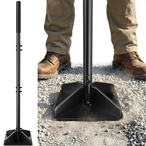 Niffgaff heavy duty tamper with 48-inch handle for precise soil compaction.