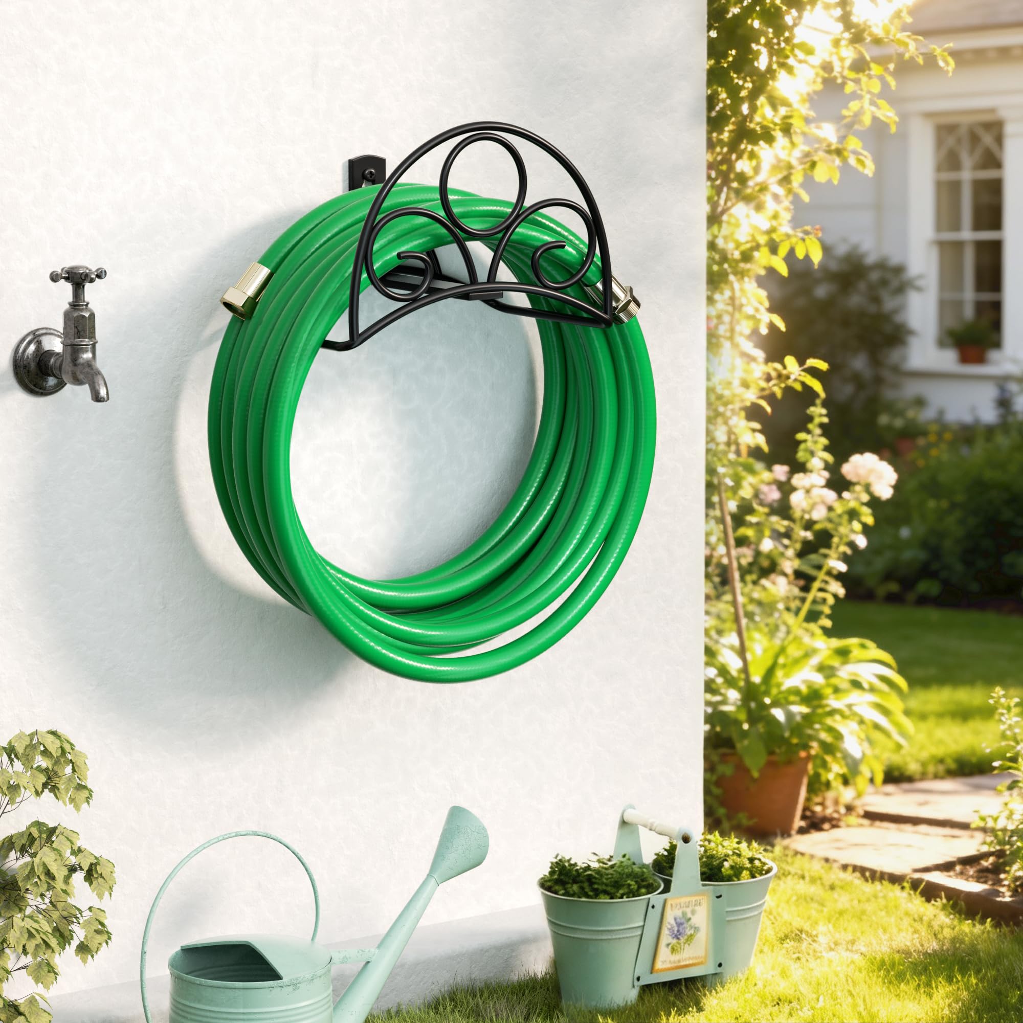 Niffgaff hose holder rustproof finish enhances outdoor durability and longevity.