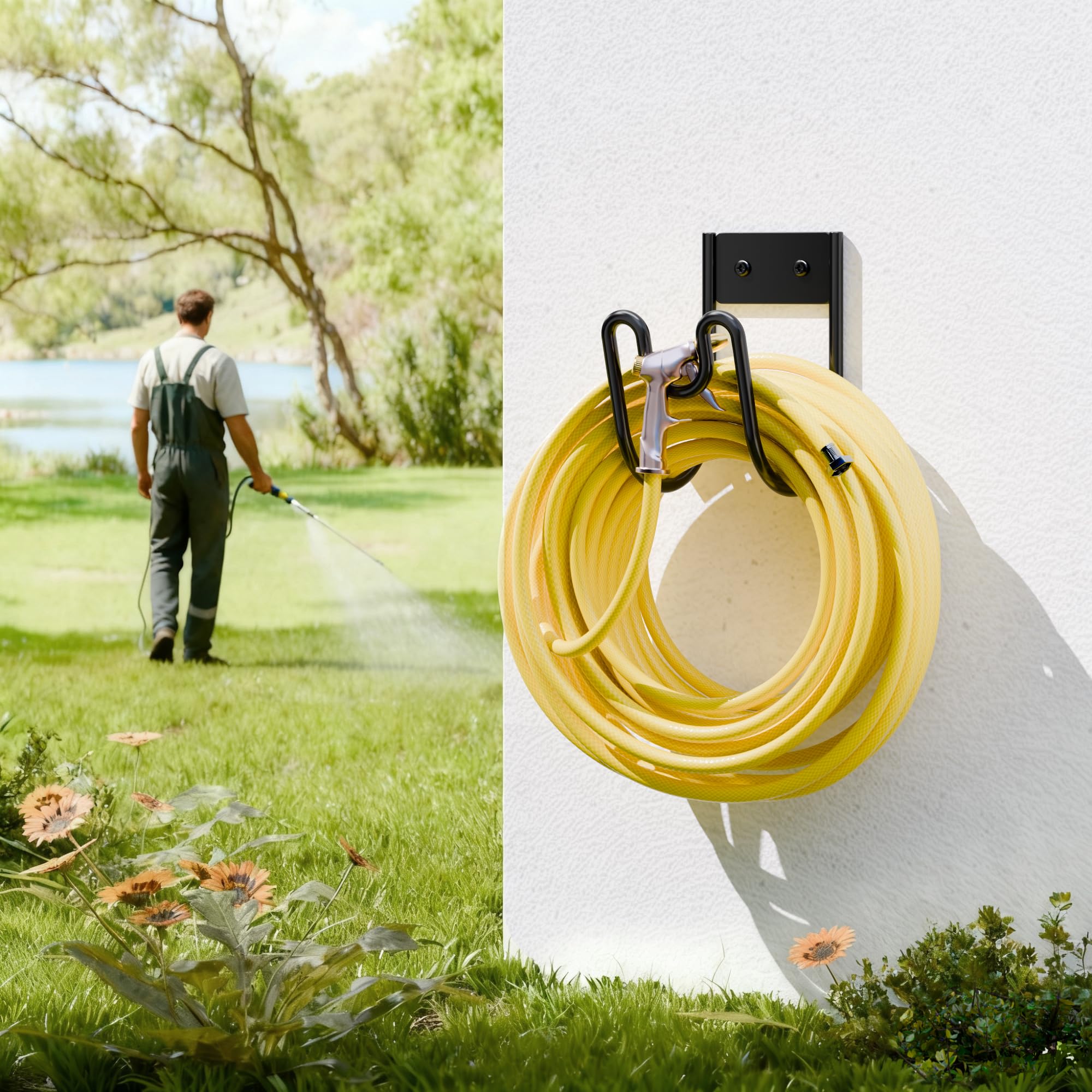 Niffgaff curved-surface hose holder minimizes tangles and enhances garden neatness