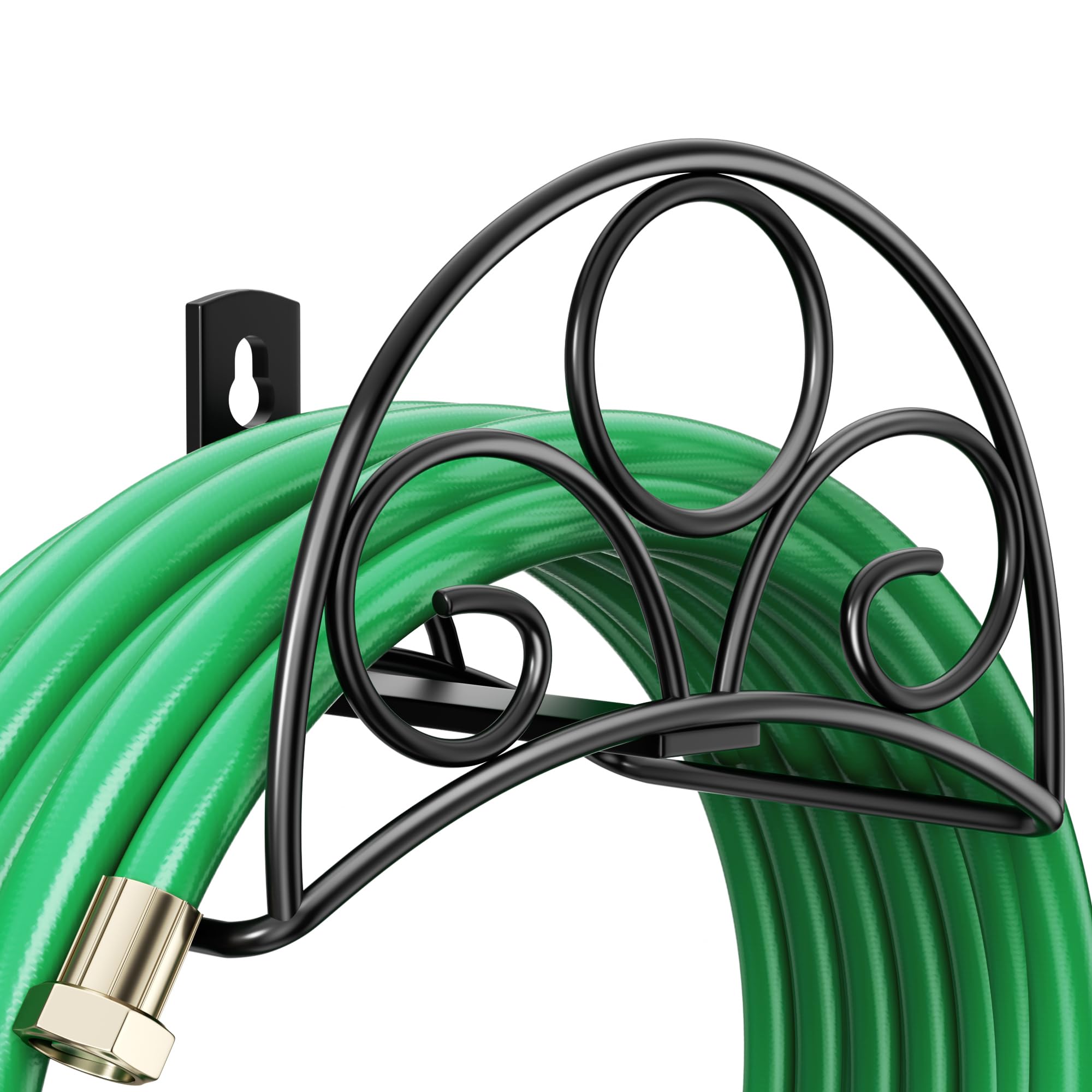 Niffgaff metal garden hose holder wall mount with 70 lb capacity keeps hoses off ground.