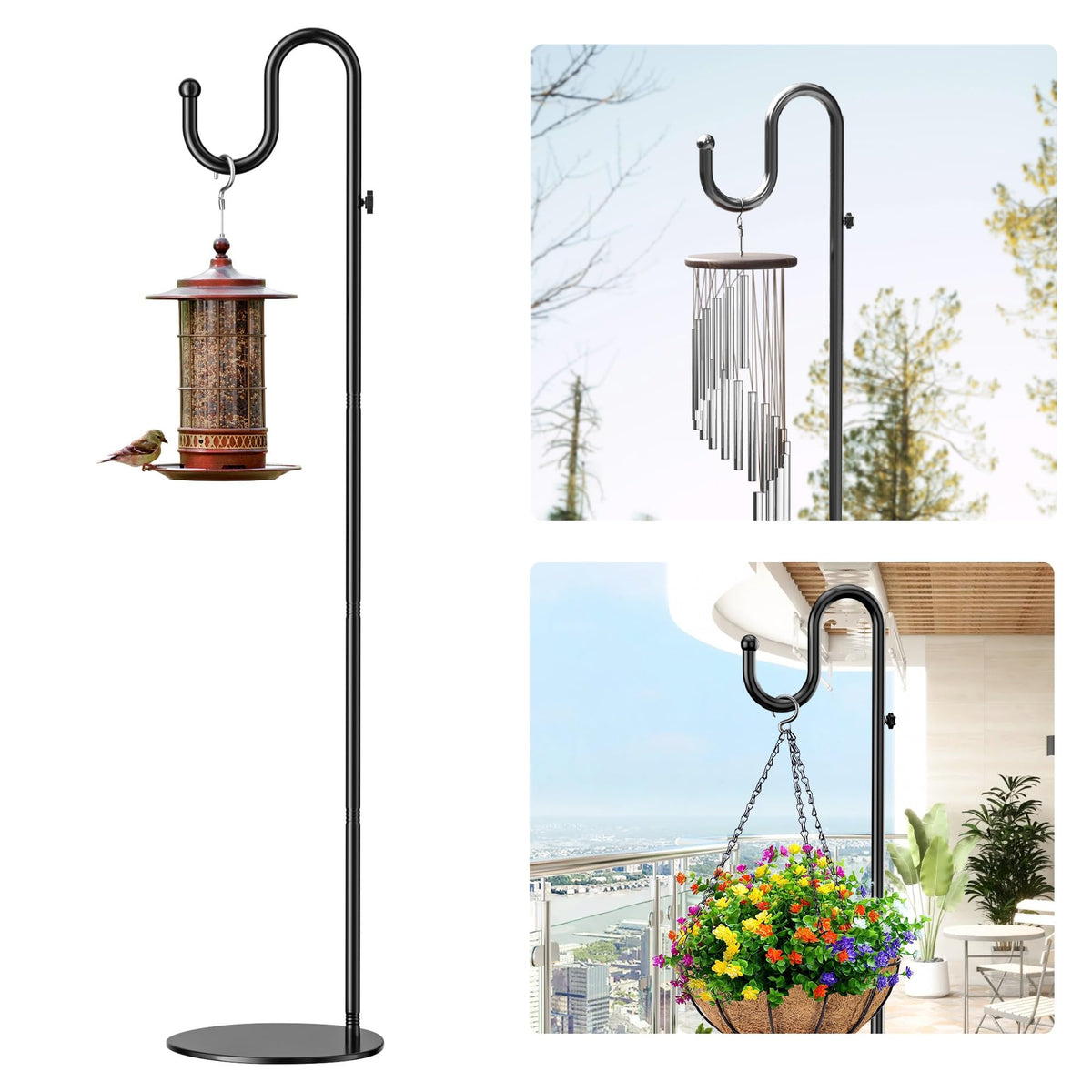 niffgaff shepherds hook stand holds bird feeders outdoors with stable 74-inch reach