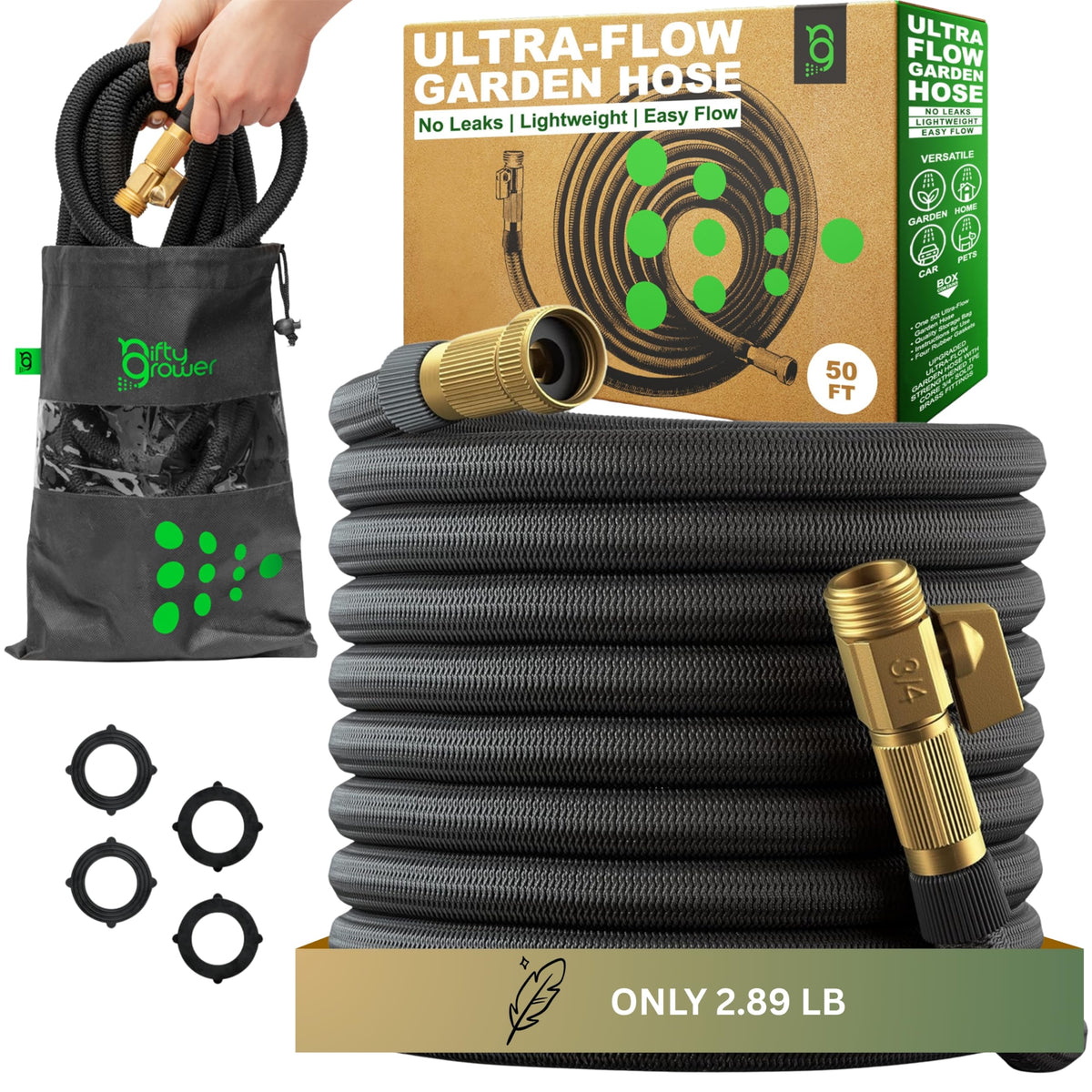 Nifty Grower easy-to-use 50ft garden hose with reinforced core for steady water flow