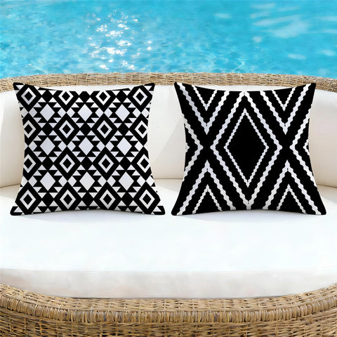Nightwish double-sided printing on a cushion with vibrant black geometry patterns.