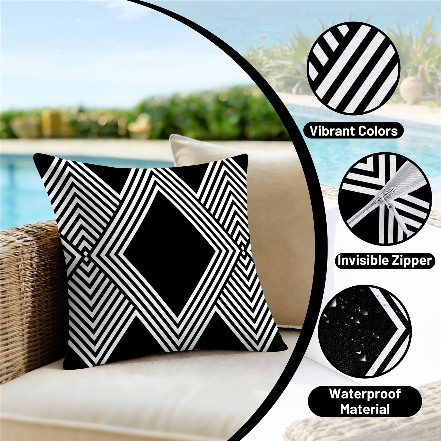 Nightwish set of 4 pillow covers elevates outdoor decor on a patio.