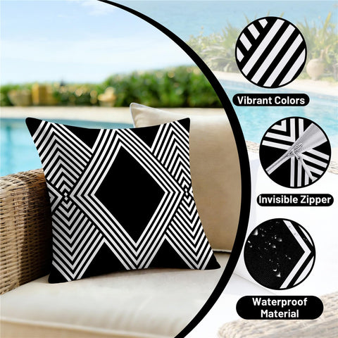 Nightwish set of 4 pillow covers elevates outdoor decor on a patio.