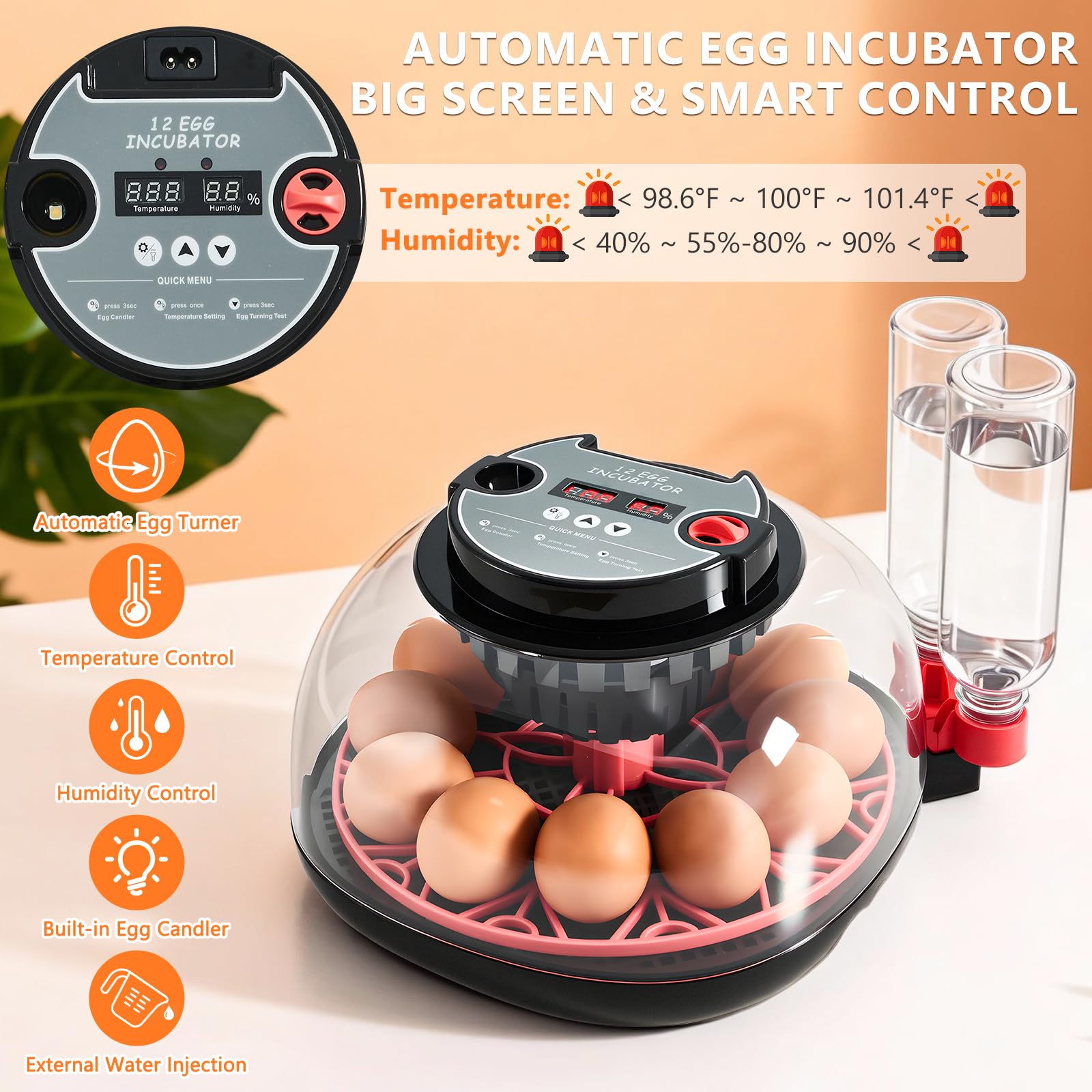Nigwet incubator 360-degree view provides easy monitoring of egg development.