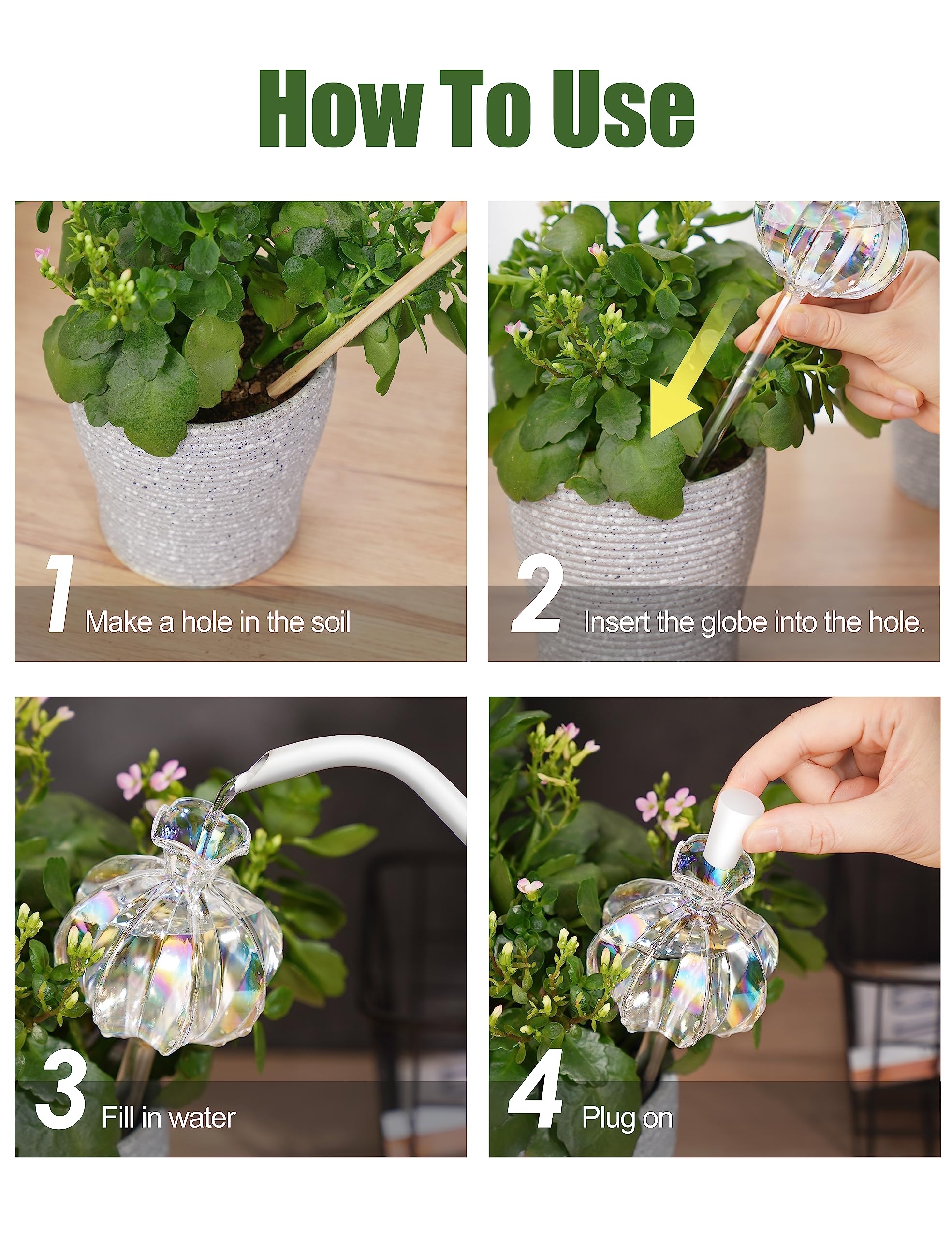 NiHome iridescent cactus watering globe lifestyle shot with plant display