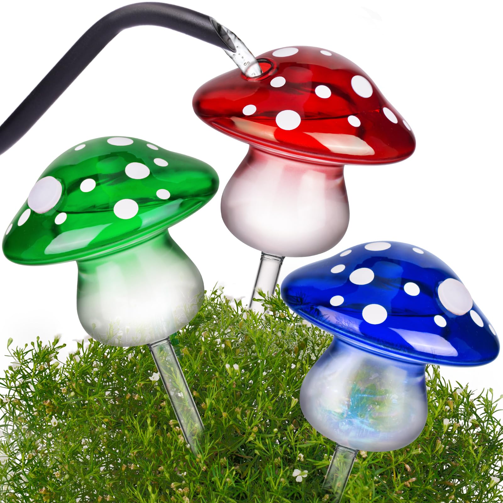 NiHome red glass mushroom watering bulb for indoor plant hydration