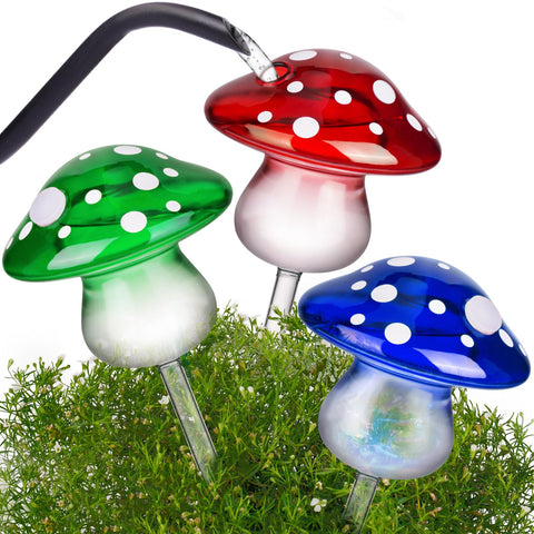 NiHome red glass mushroom watering bulb for indoor plant hydration