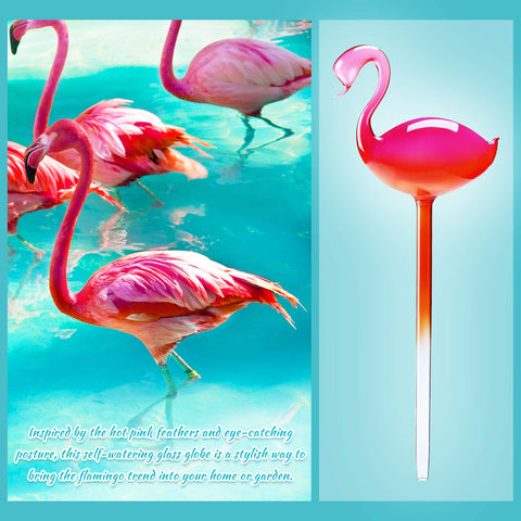 NiHome hand-blown glass waterers with flamingo gradient serve as elegant plant care accents
