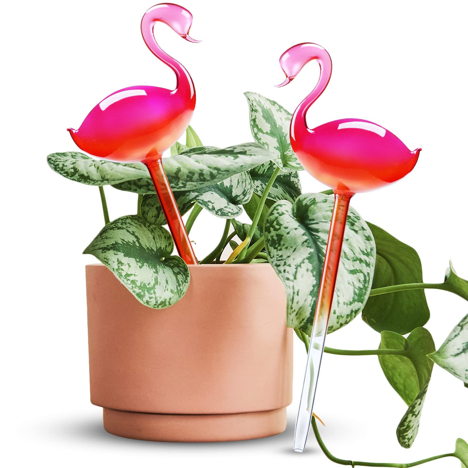 NiHome self-watering globes flamingo gradient hot pink add decorative moisture to indoor and outdoor plants
