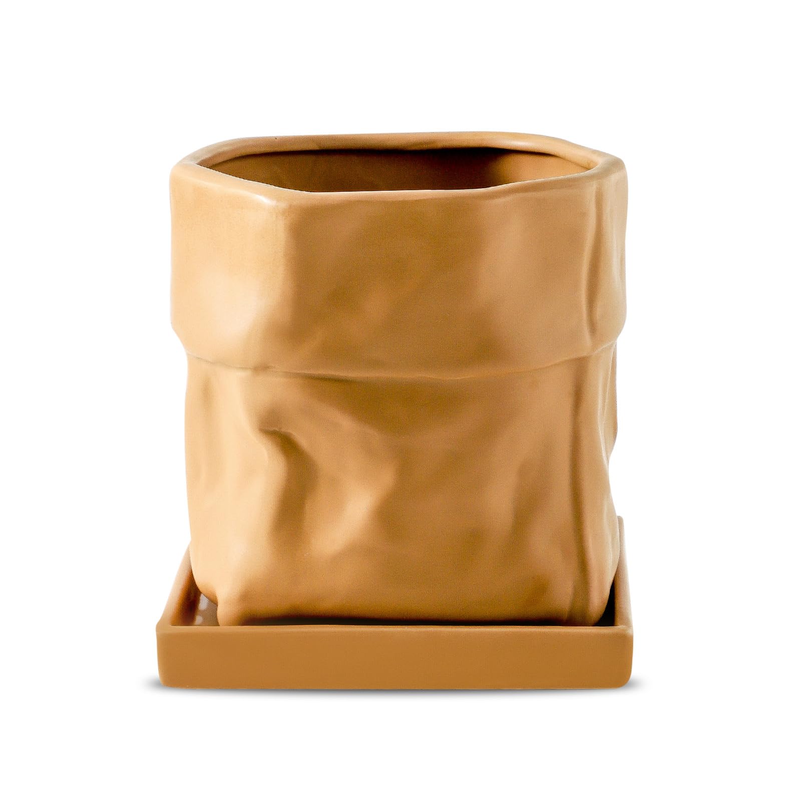 Nihow ceramic bag-shaped pot with terracotta finish for stylish indoor displays