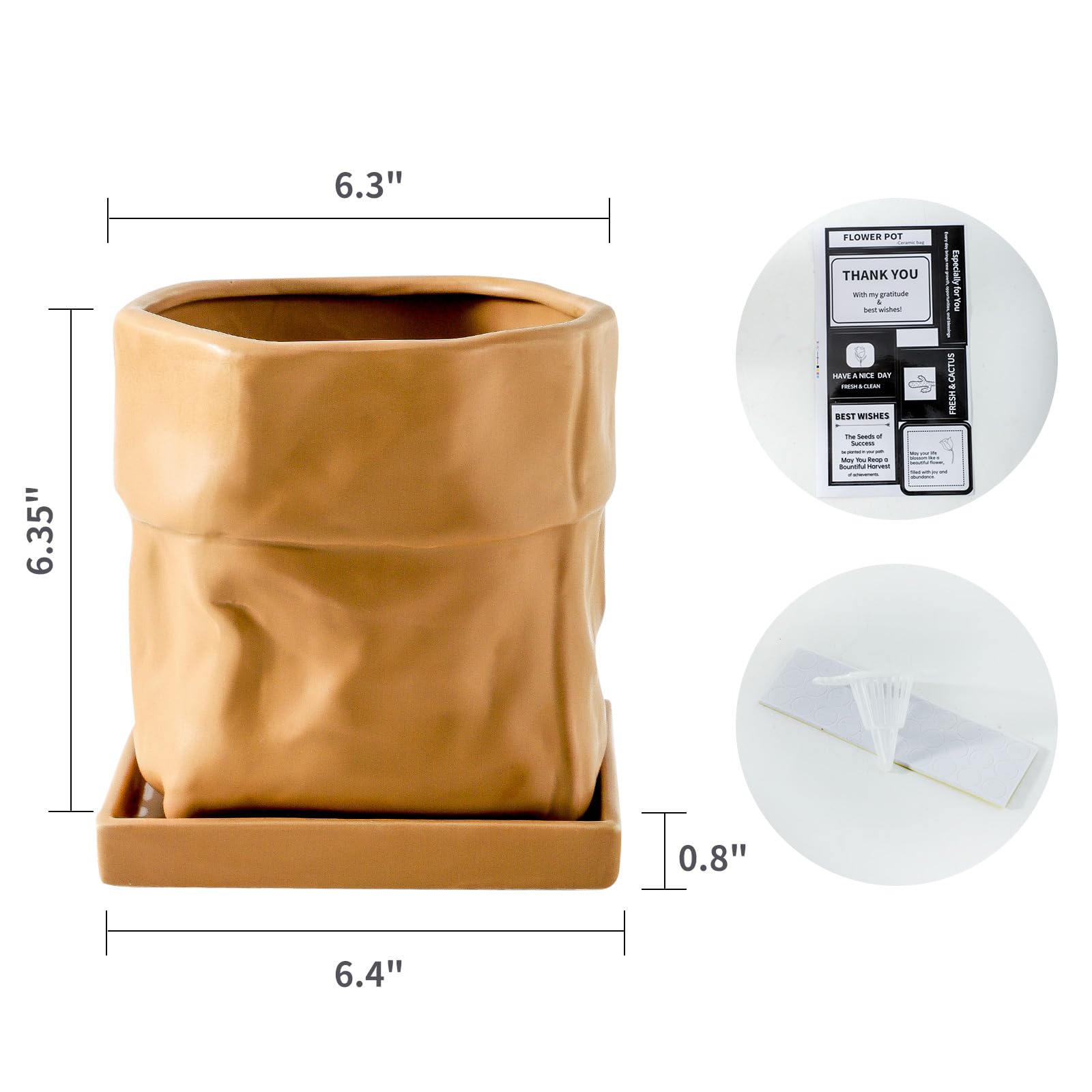 Nihow ceramic pot shows drainage hole and square saucer for healthy roots