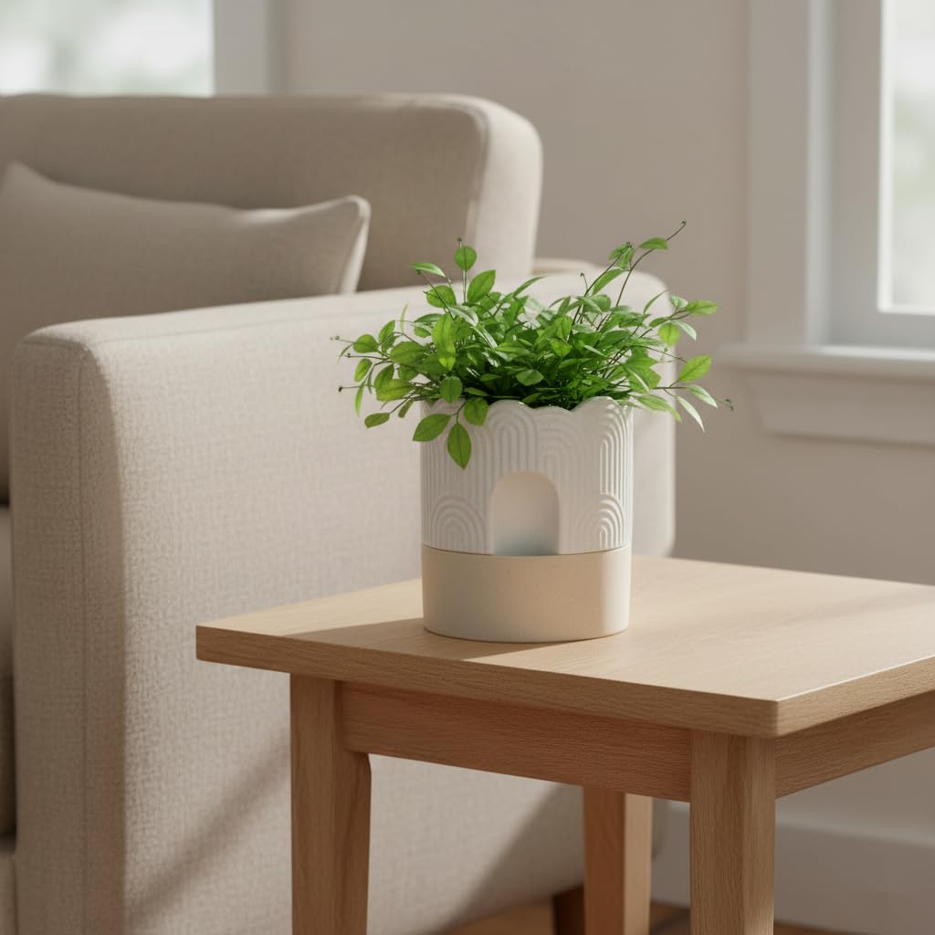 Nihow relief-design ceramic planter close-up showing modern style.
