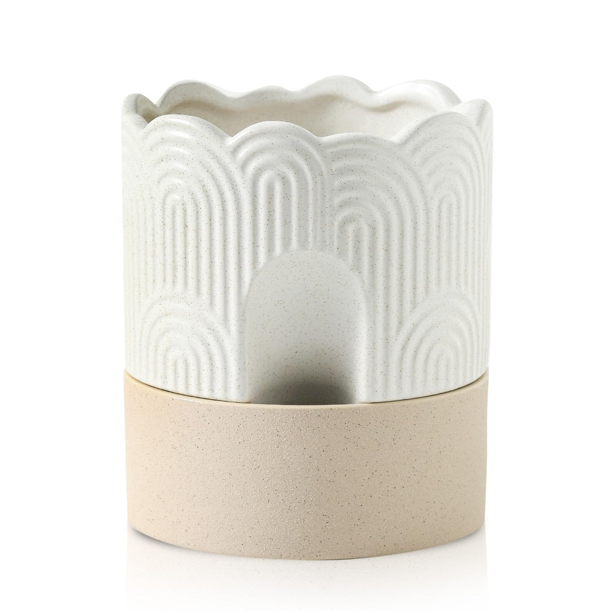 Nihow self-watering pot front view shows 6-inch beige ceramic planter for easy care.