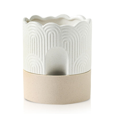 Nihow self-watering pot front view shows 6-inch beige ceramic planter for easy care.