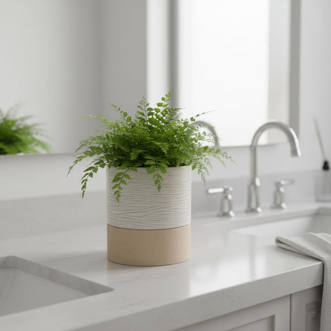 Nihow self-watering pot cream white and brown stripes complement modern decor