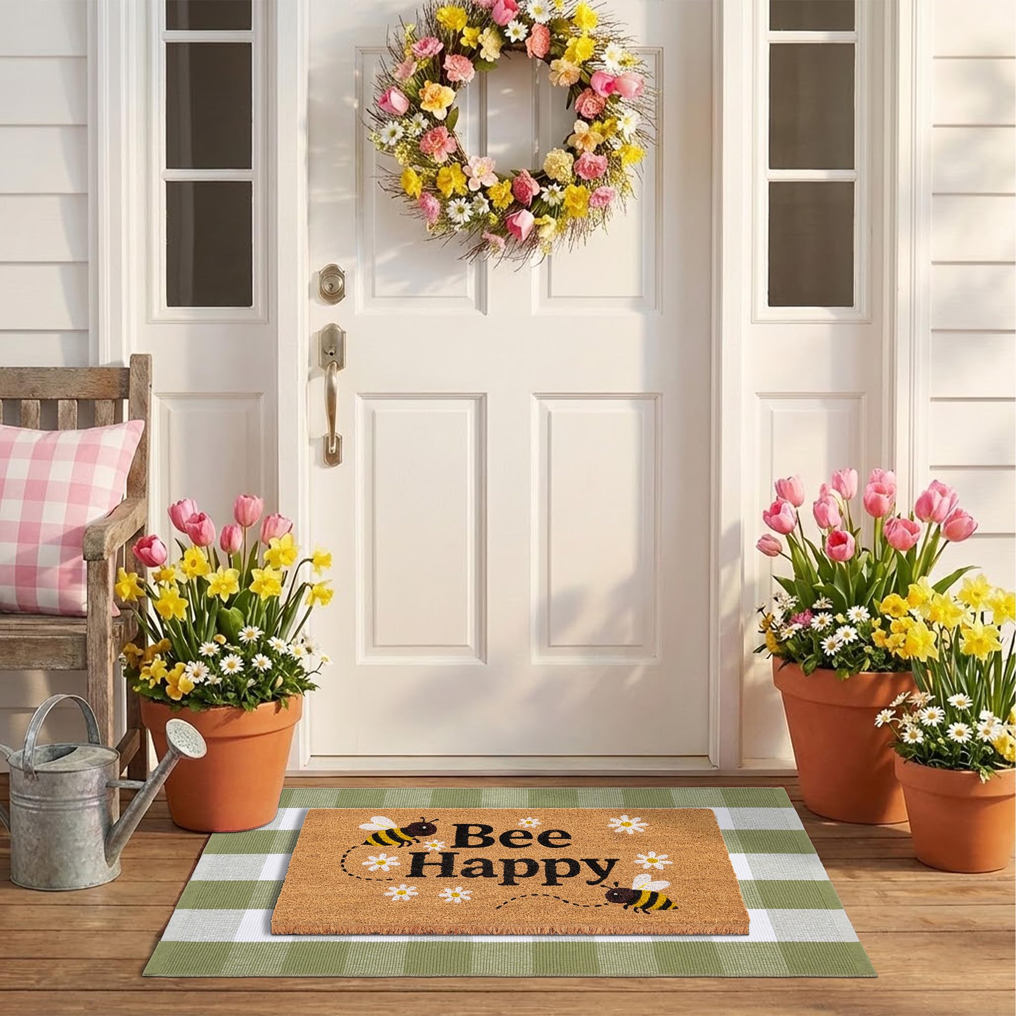 NIIKOOS Bee Happy layering rug flatweave adds depth without bulk