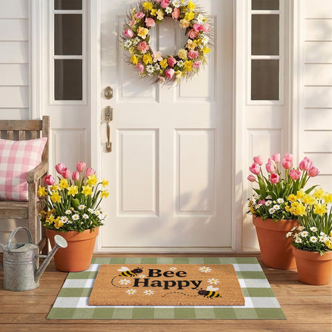 NIIKOOS Bee Happy layering rug flatweave adds depth without bulk