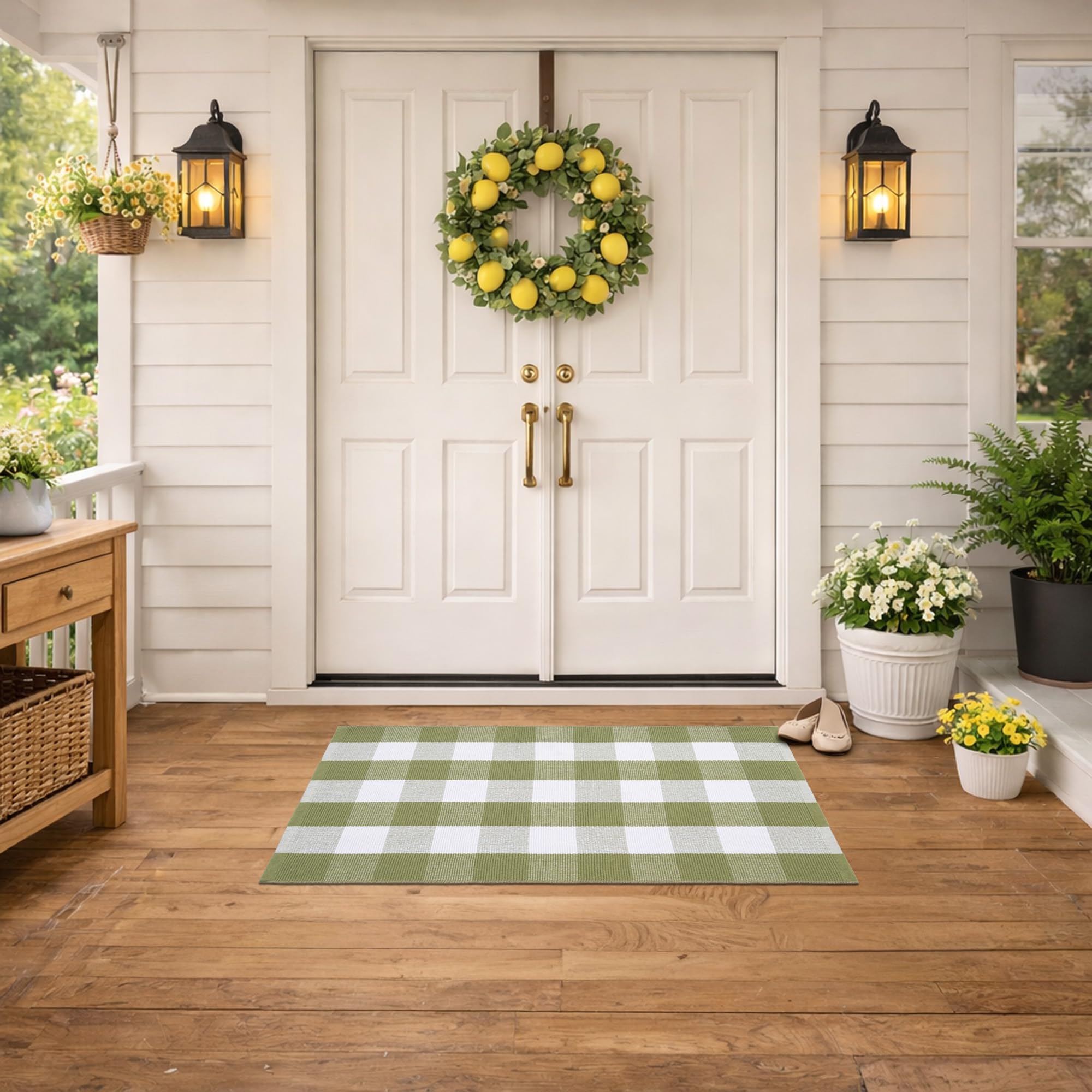 NIIKOOS cotton blend rug is machine washable for easy entryway maintenance.