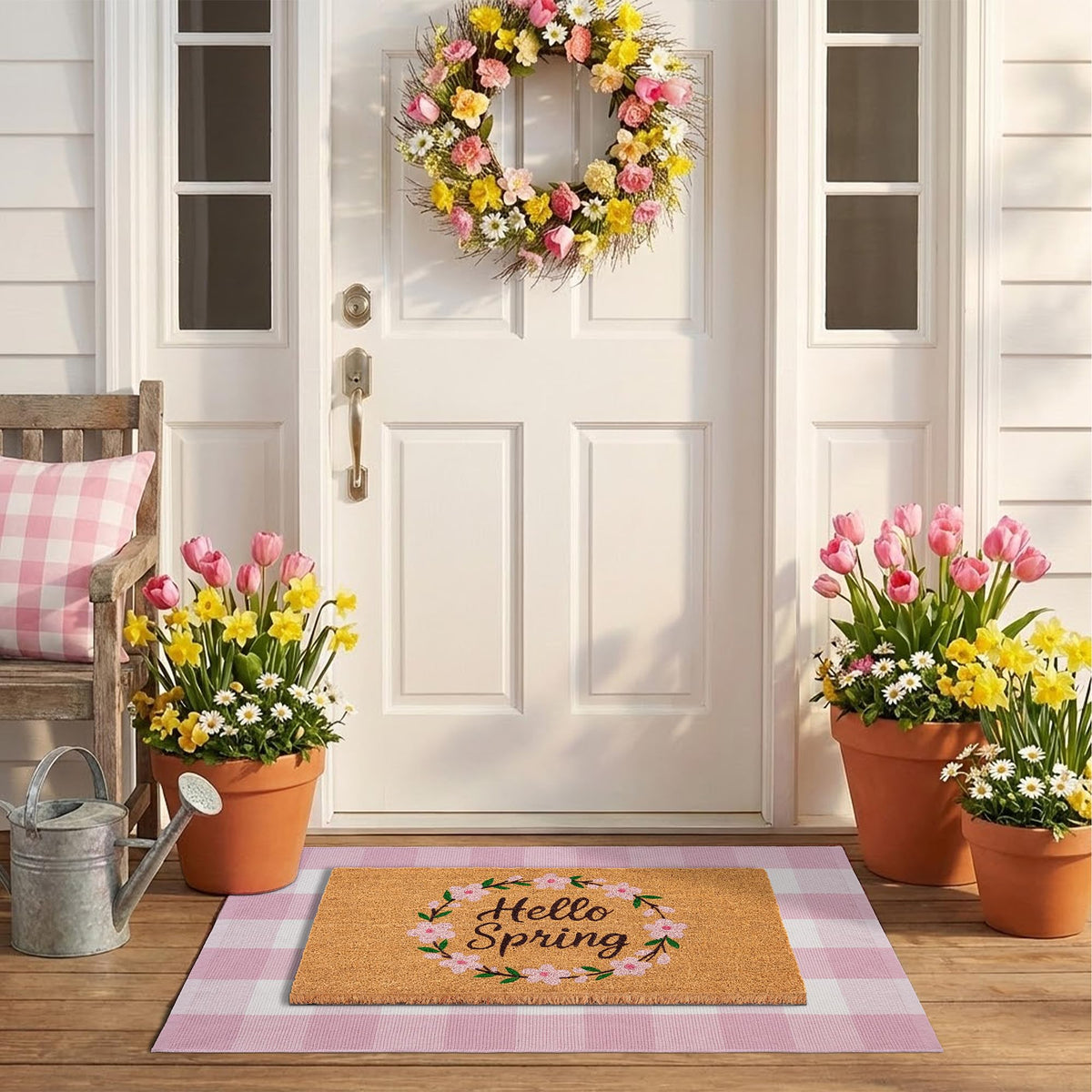 NIIKOOS spring layered doormat with coir texture for light dirt brushing at the entry