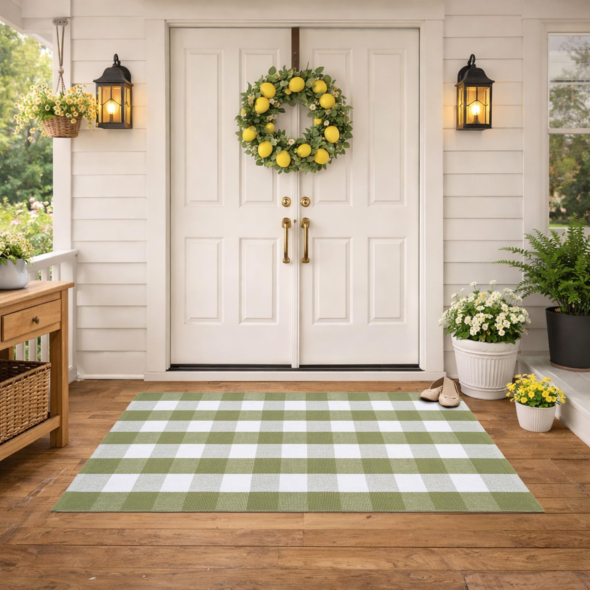 NIIKOOS plaid rug complements kitchen and living room decor with timeless pattern.
