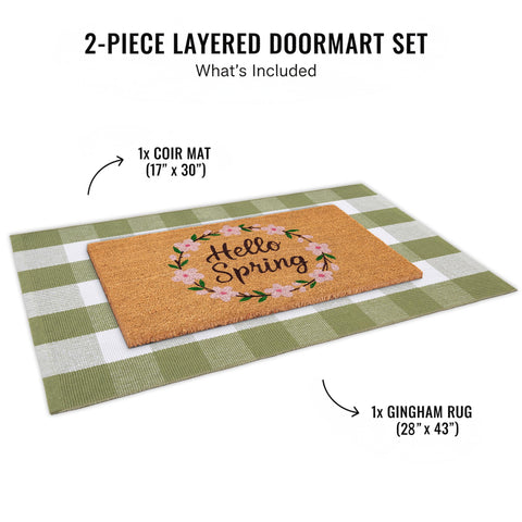 NIIKOOS printed floral wreath coir mat for light shoe scraping and décor.