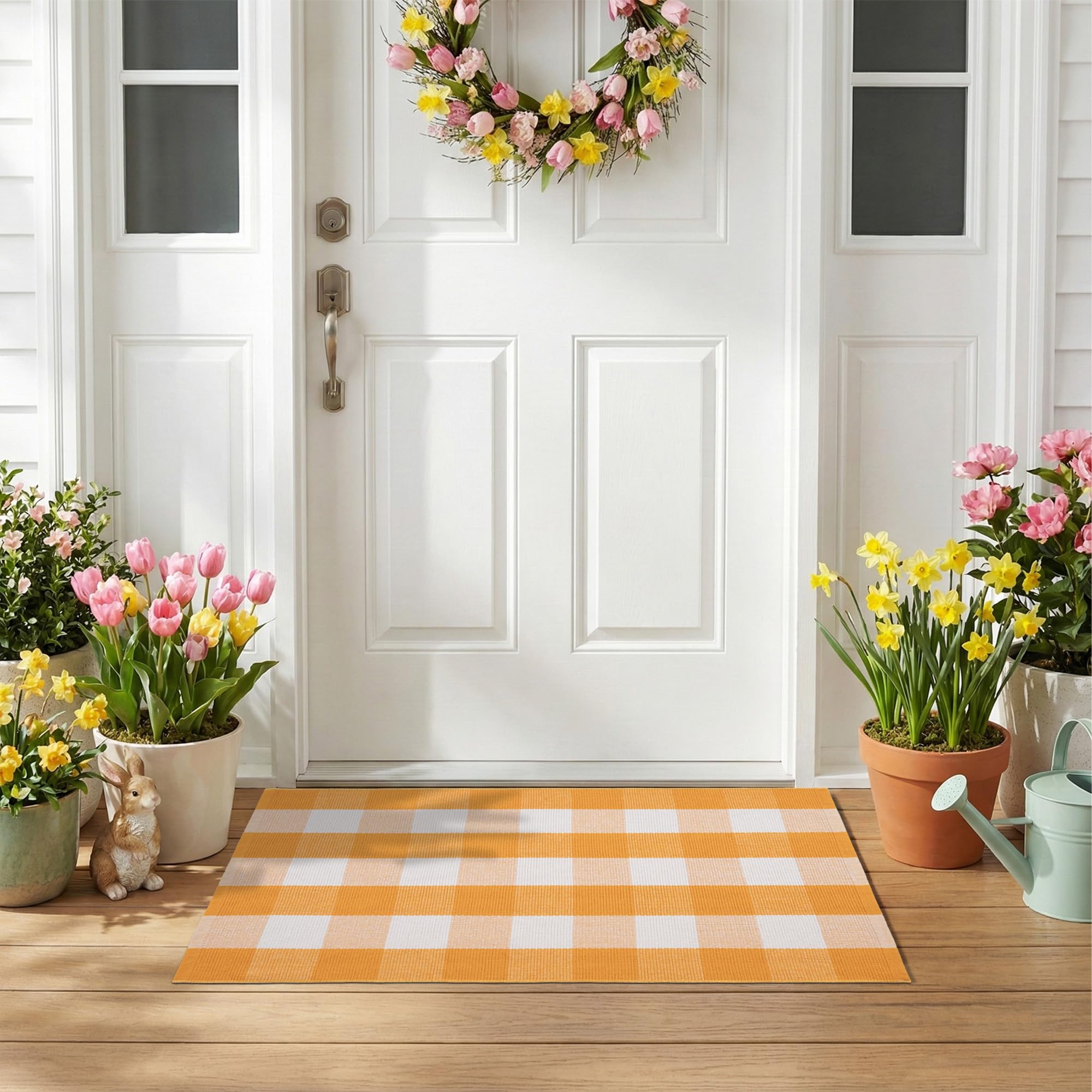 NIIKOOS porch setup outdoors highlighting vibrant yellow plaid.