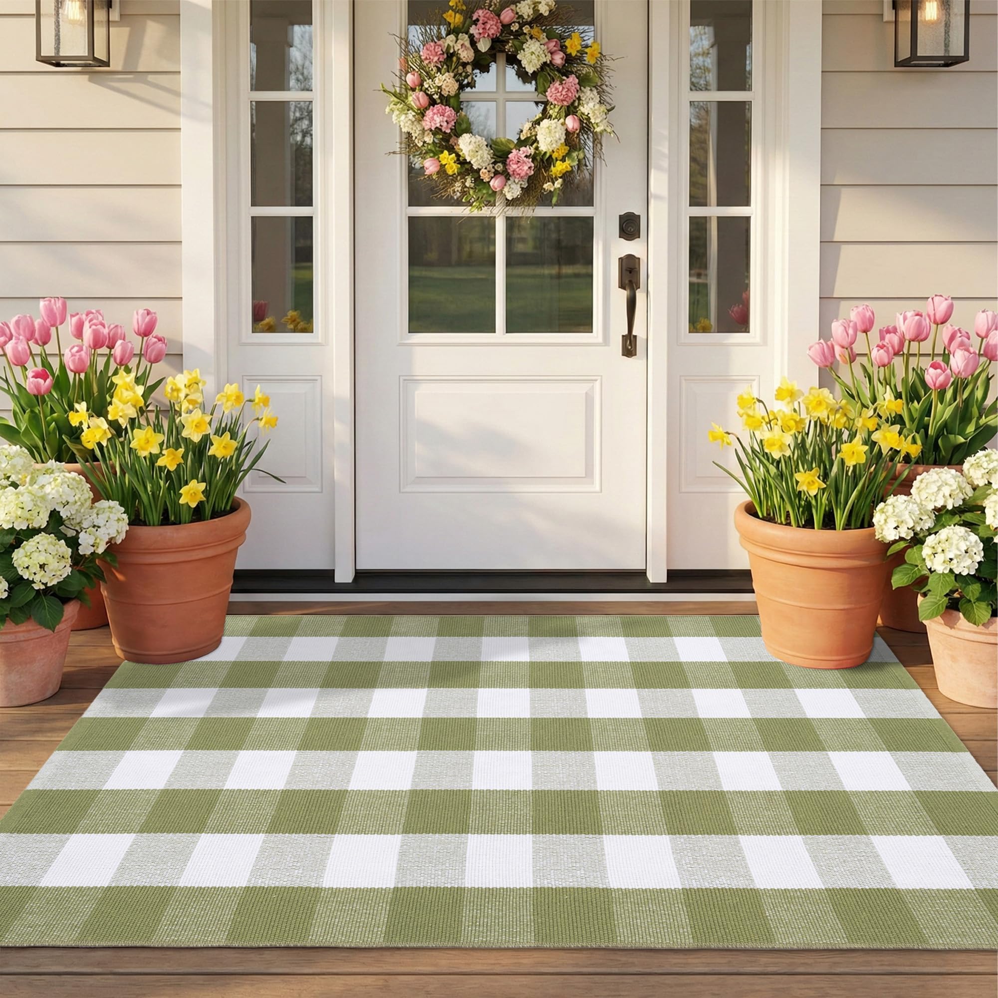 NIIKOOS versatile holiday rug enhances entryways with classic buffalo plaid charm.