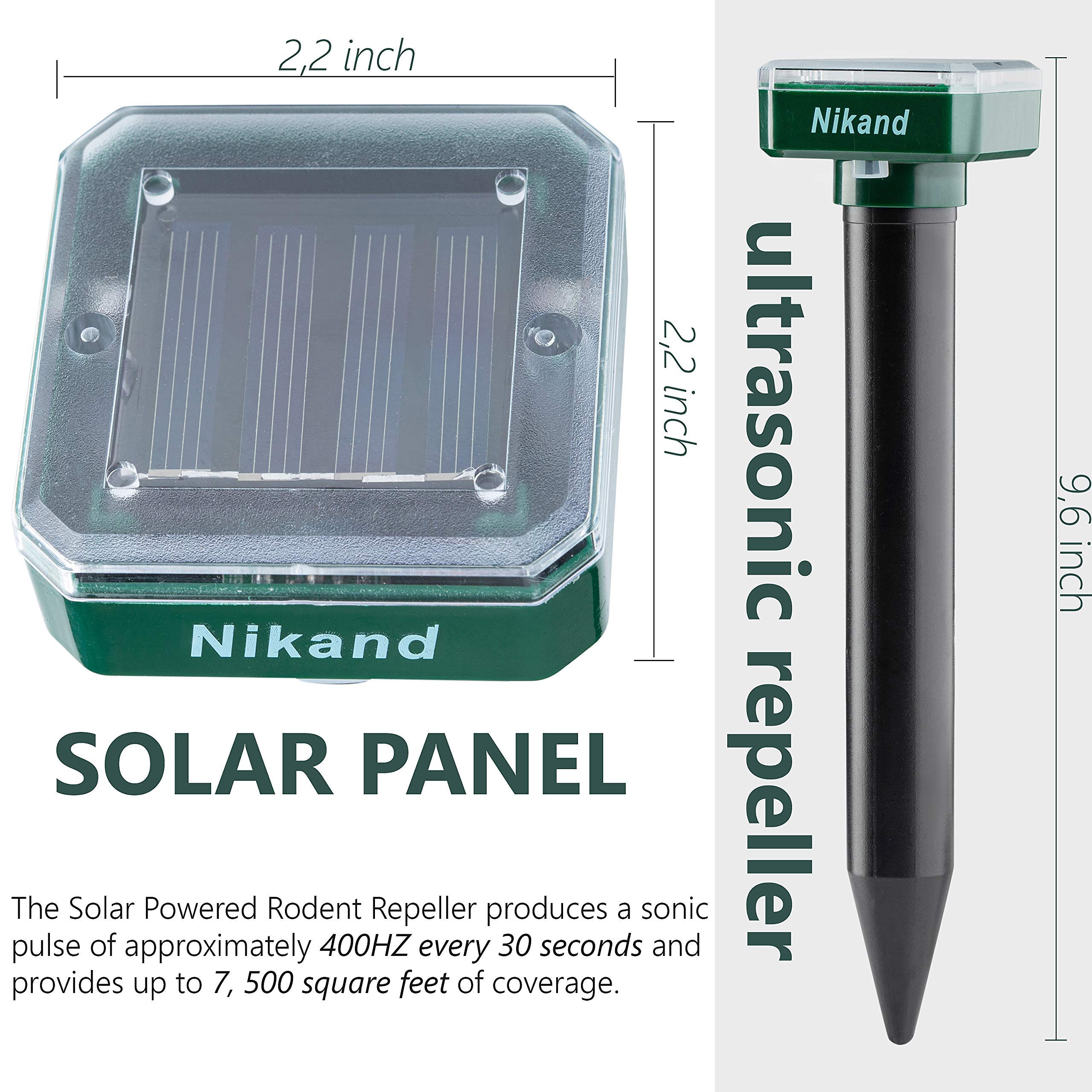 NIKAND solar mole repellent side view highlighting weatherproof design for outdoor reliability