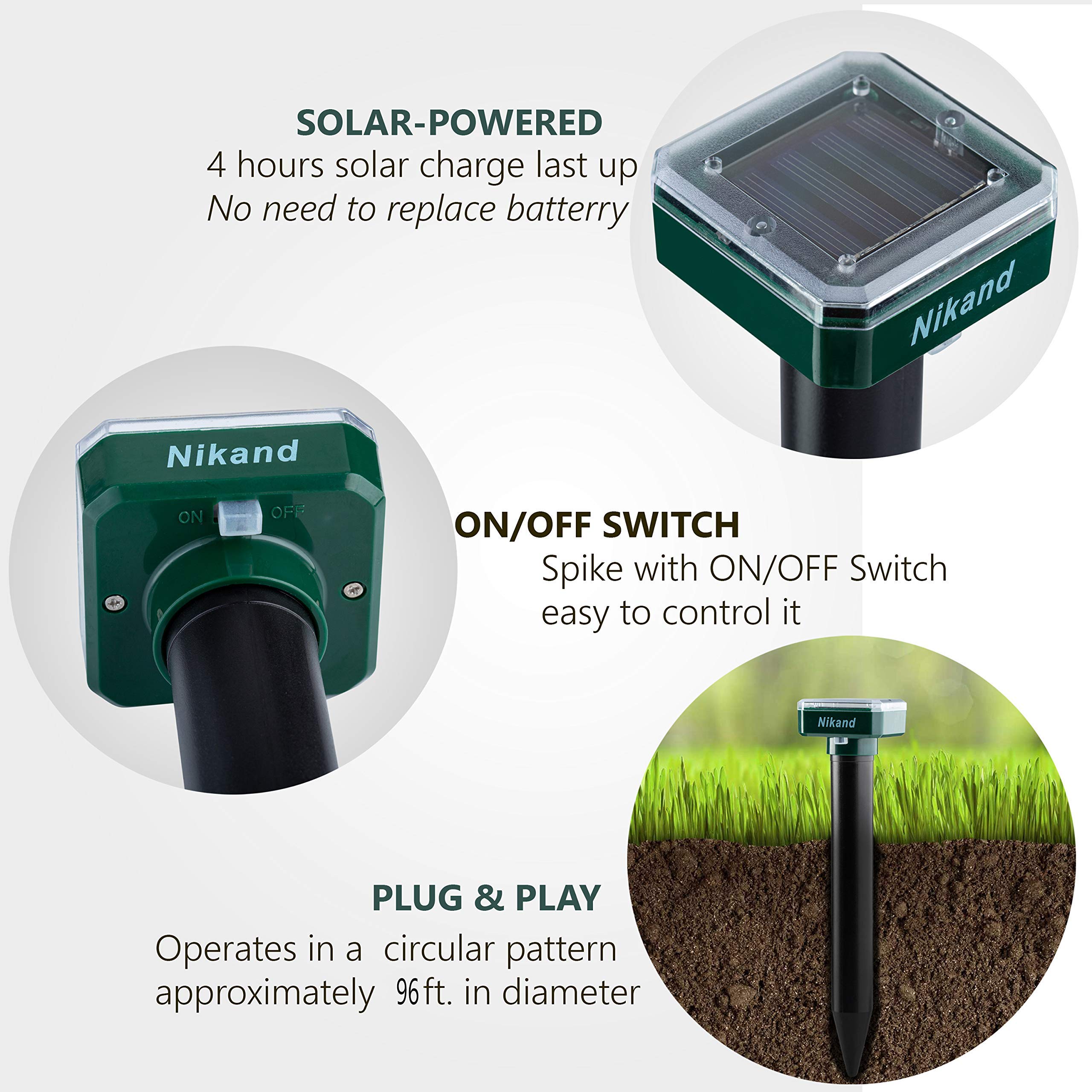 NIKAND solar mole repellent weatherproof casing suitable for rain and garden use