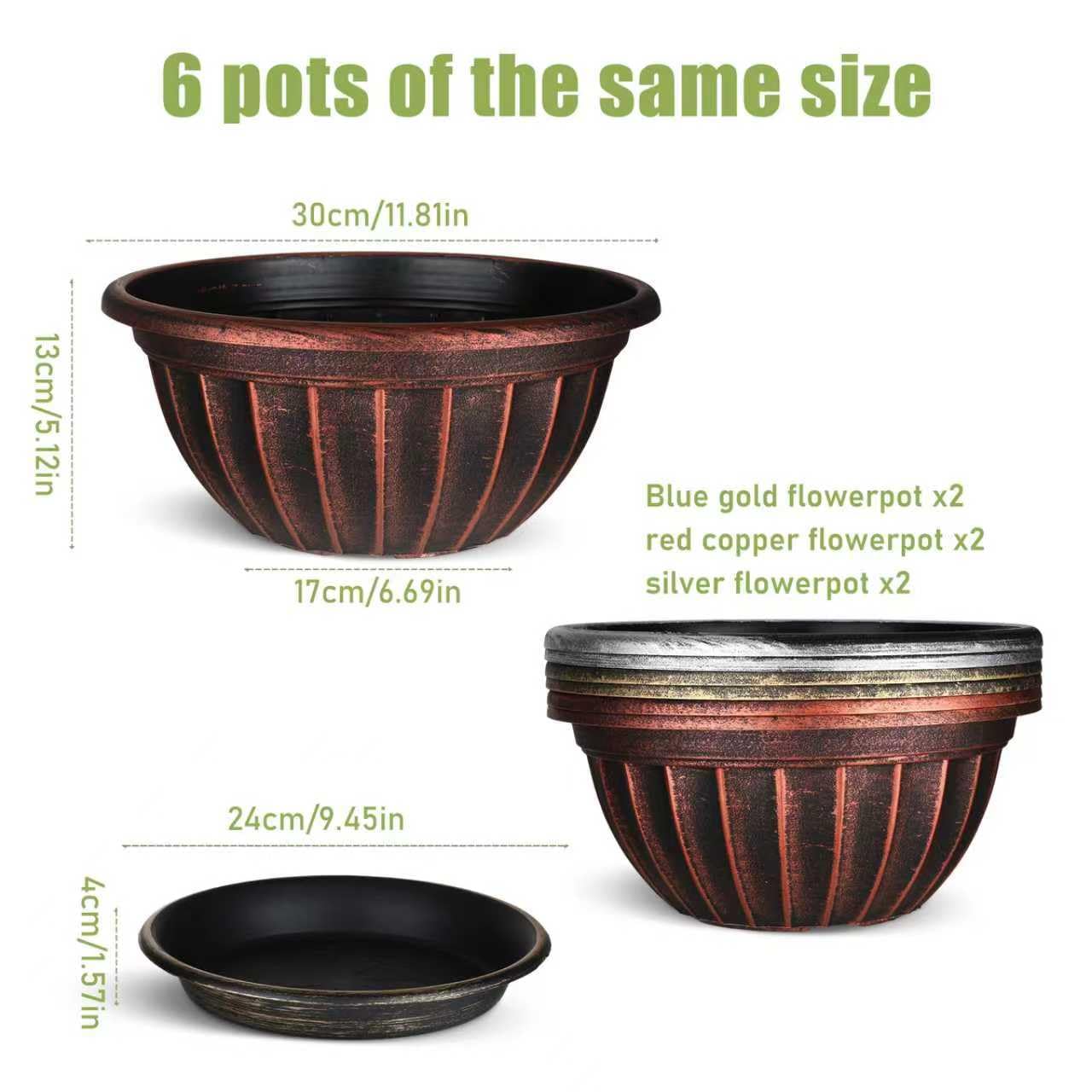 Side view of NIKONIKO 12-inch green-gold fluted pot for layered shelf styling.