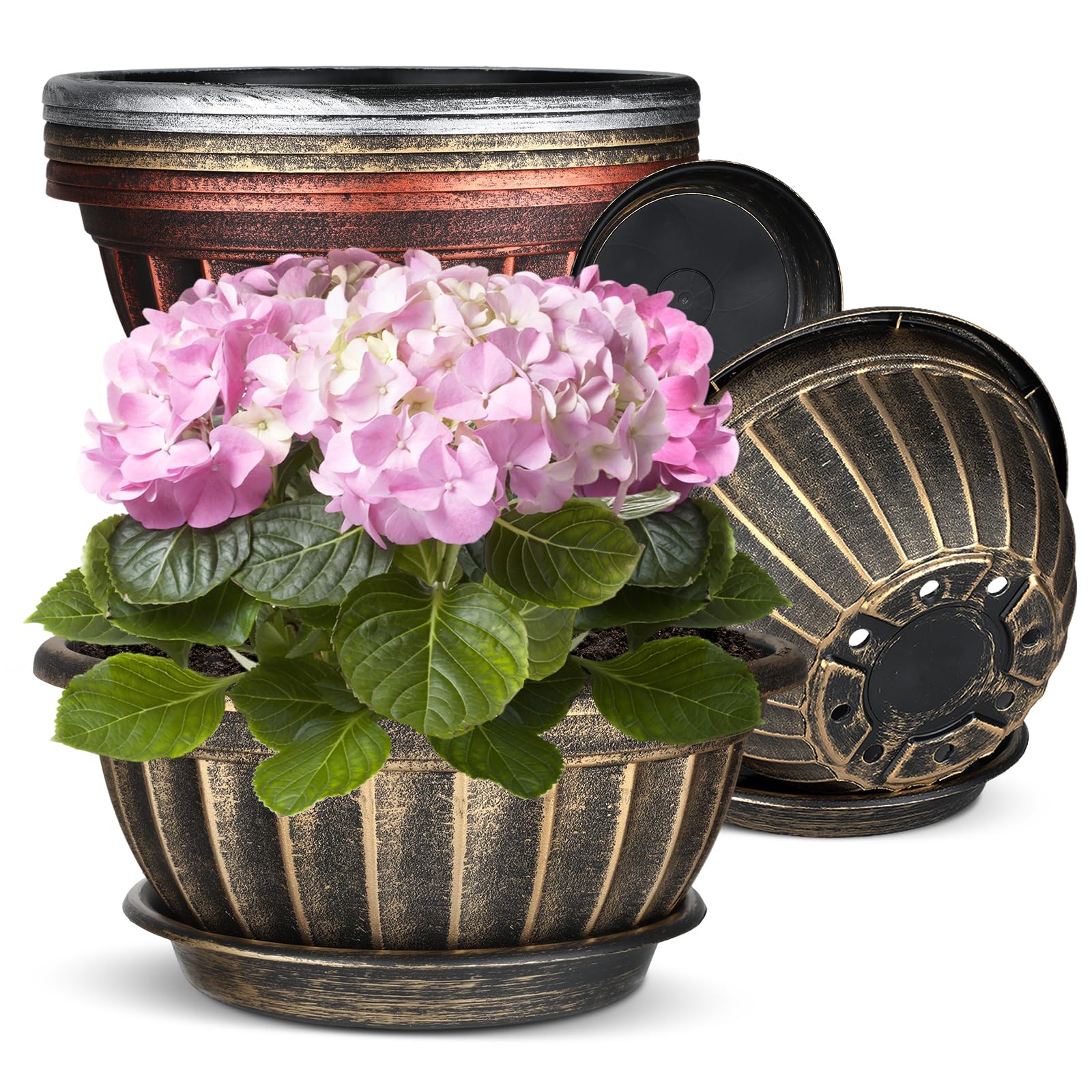 NIKONIKO 12-inch green-gold fluted pot showcases bold indoor decor.