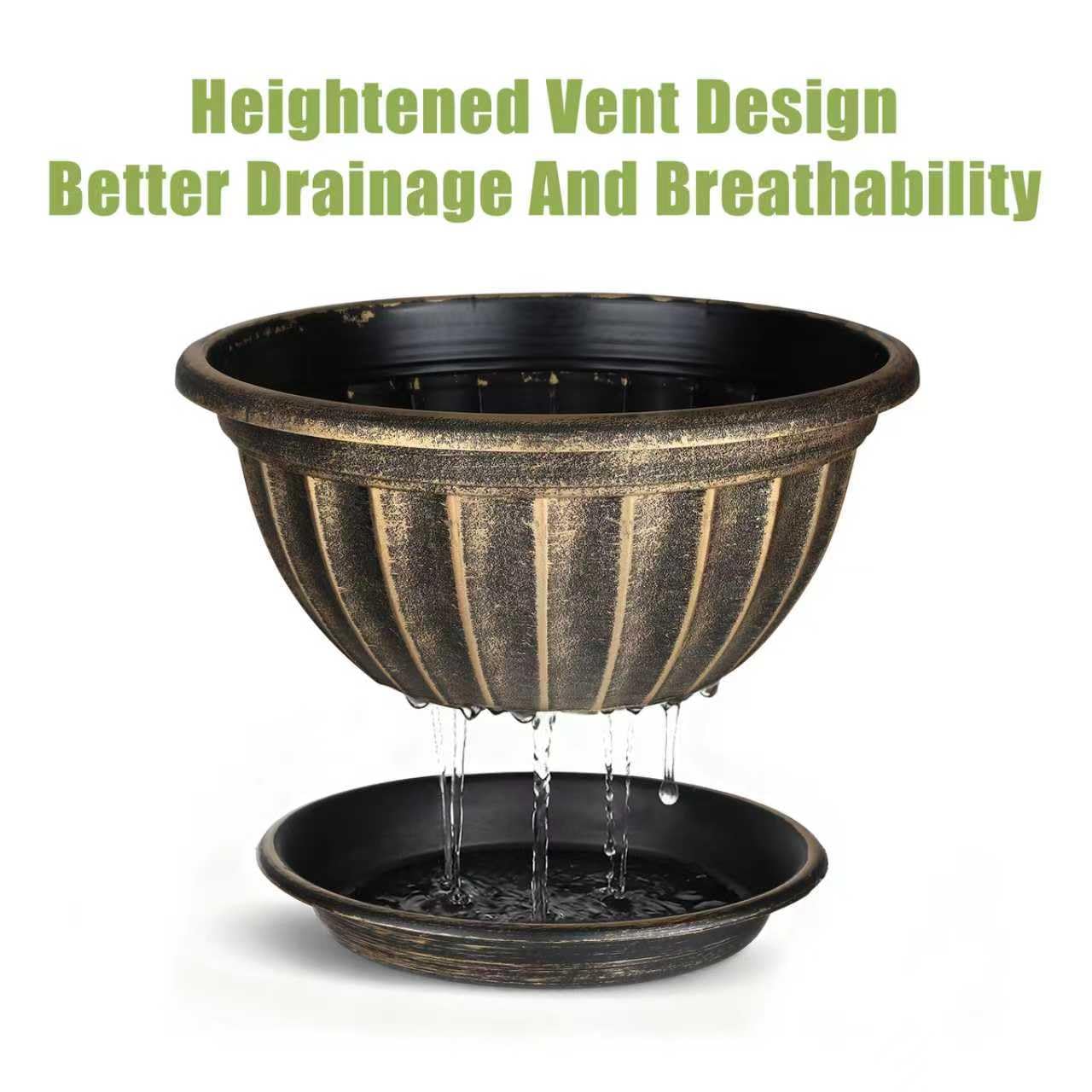 Side angle of NIKONIKO 12-inch red copper fluted pot for balanced planting.