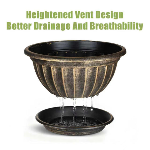 Side angle of NIKONIKO 12-inch red copper fluted pot for balanced planting.