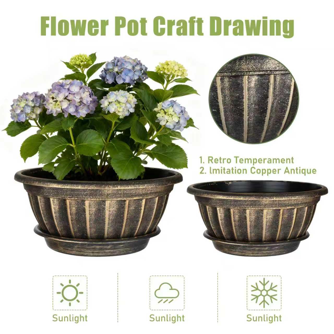 NIKONIKO 12-inch red copper fluted pot adds warm color to outdoor spaces.
