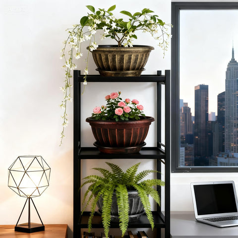 Side view of NIKONIKO 12-inch silver fluted pot complements modern interiors.