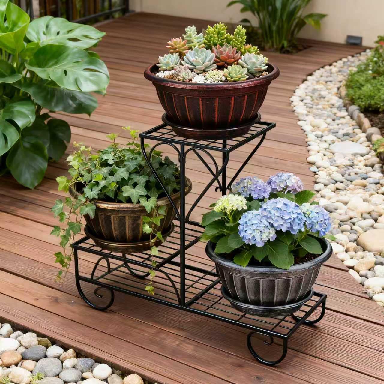 NIKONIKO 12-inch silver fluted pot with modern finish for desks and balconies.